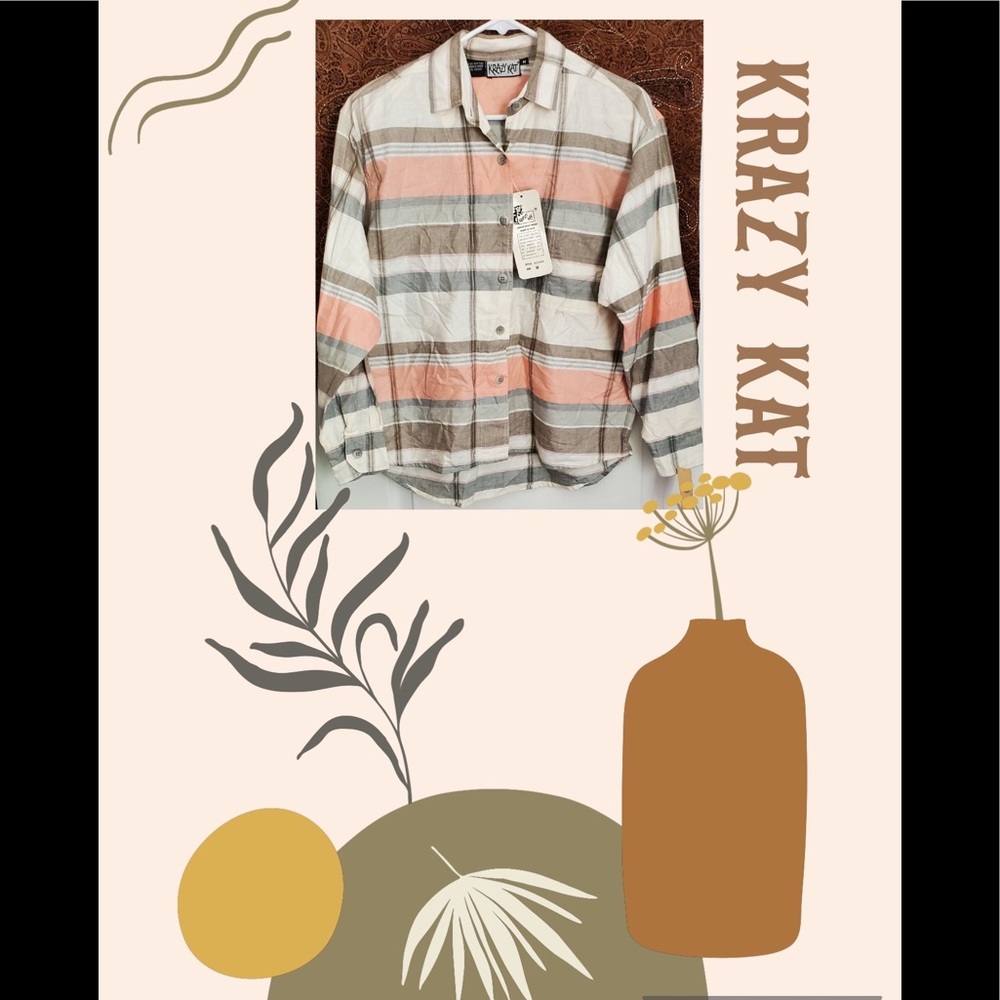 1980's KRAZY KAT plaid SHIRT button-down 80's